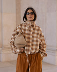 bomber cloud jacket in tan vichy