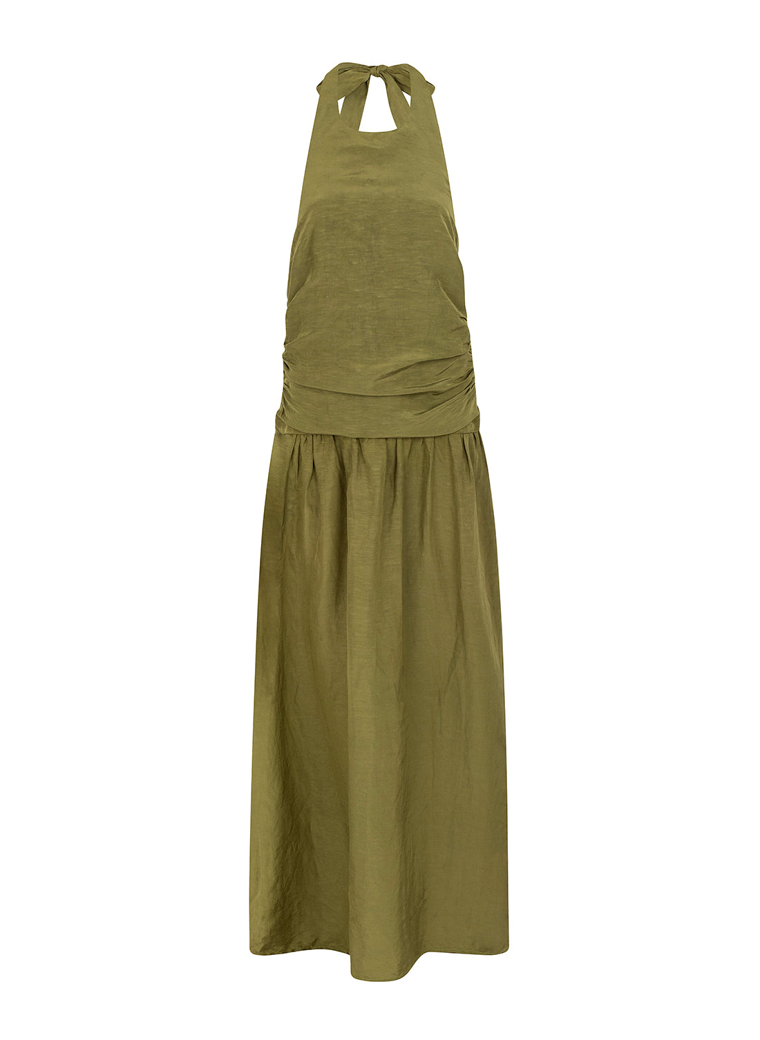 halter linen dress in olive green Conscious the label halter linen dress in olive green Conscious the label