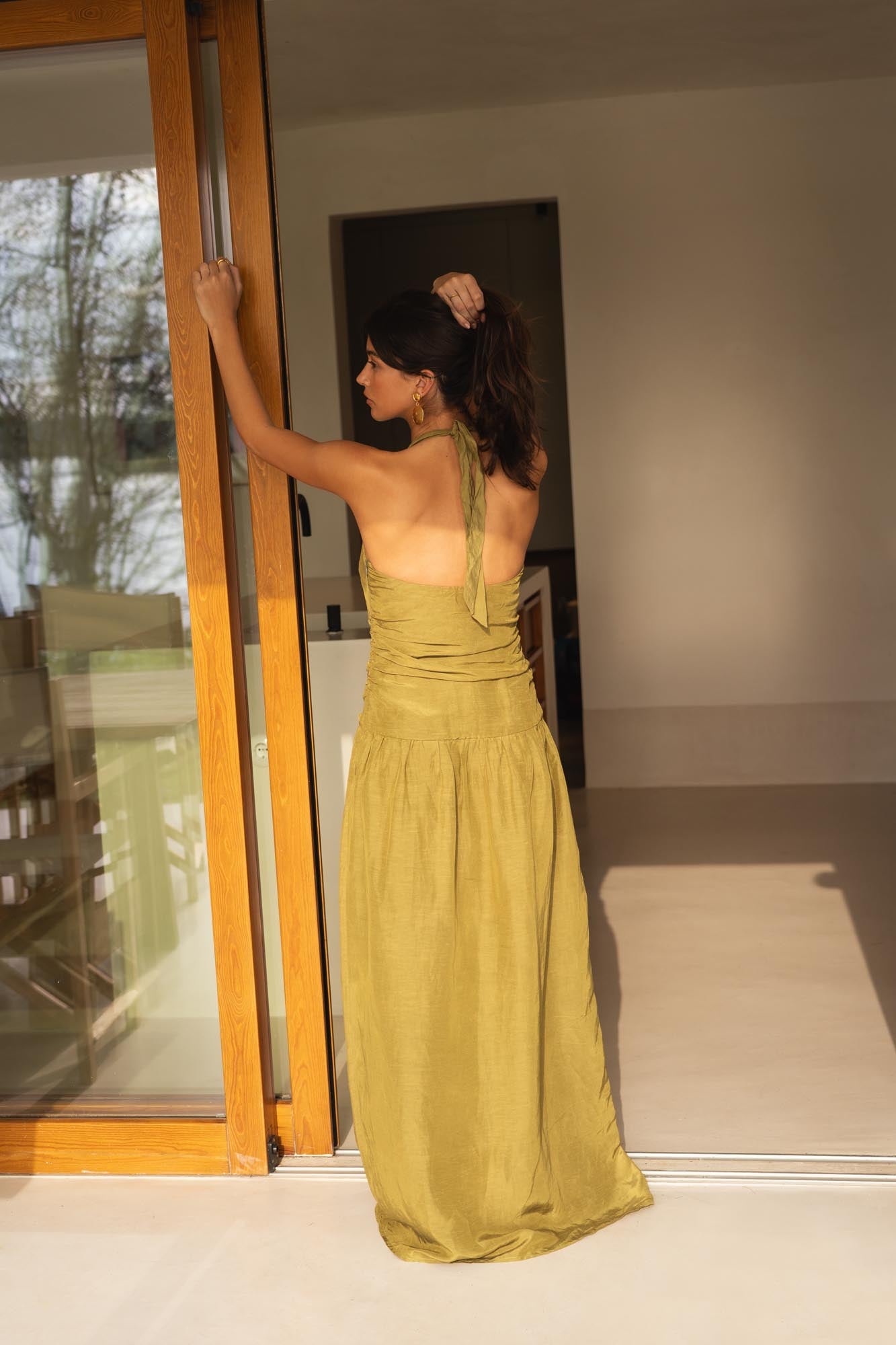 halter linen dress in olive green – Conscious the label