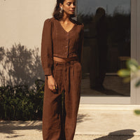 linen trousers clay brown