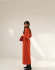 eli denim dress red orange