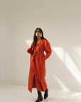 eli denim dress red orange
