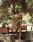 conscious x sienna wrap linen dress khaki