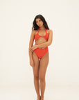 sustainable swimwear top allera red orange