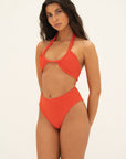 sustainable swimwear top allera red orange