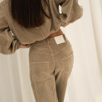 organic cotton corduroy trousers in taupe
