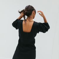serena linen dress in black