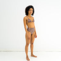 sustainable swimwear top triangle brown leopard