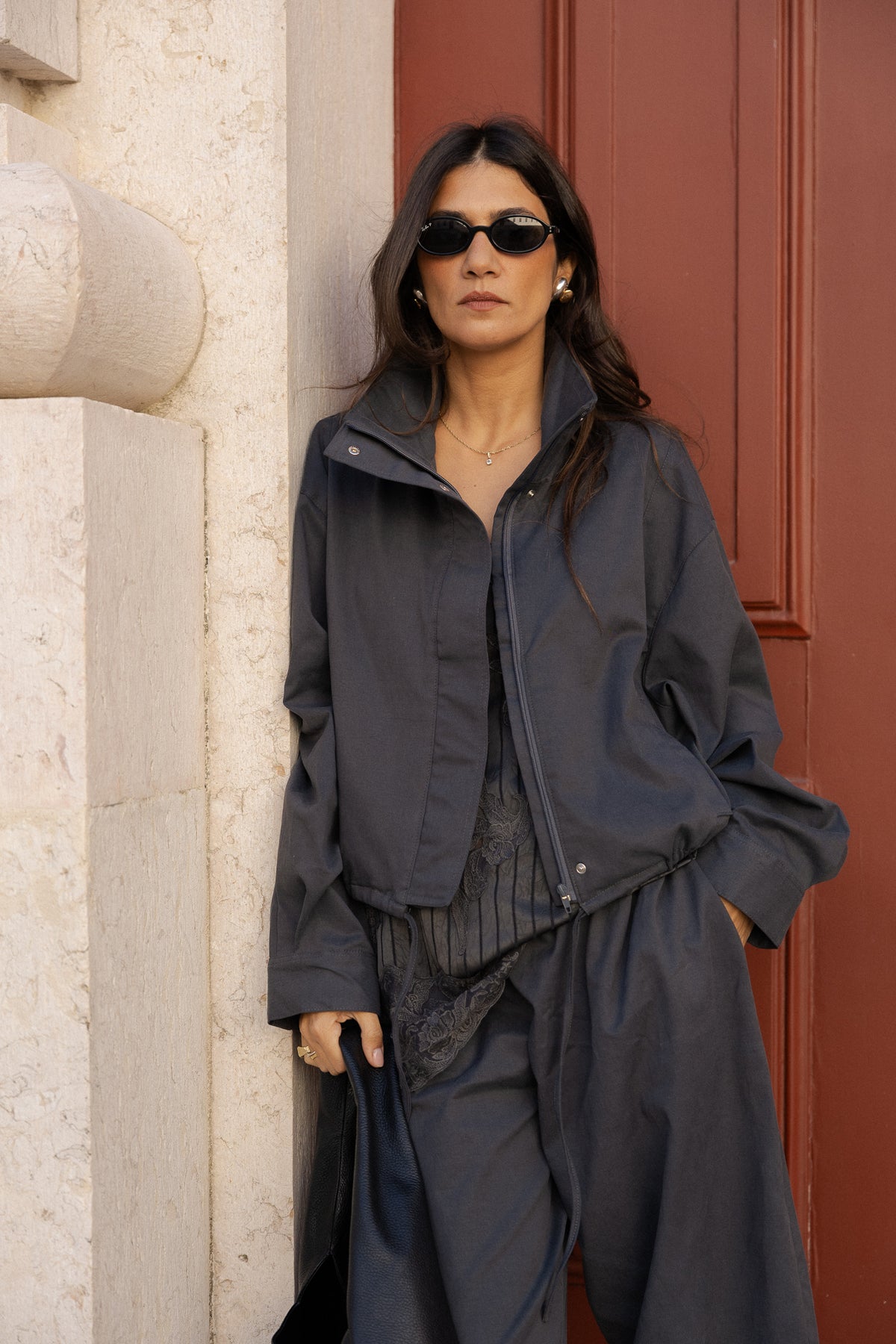 bomber cloud jacket in dark grey
