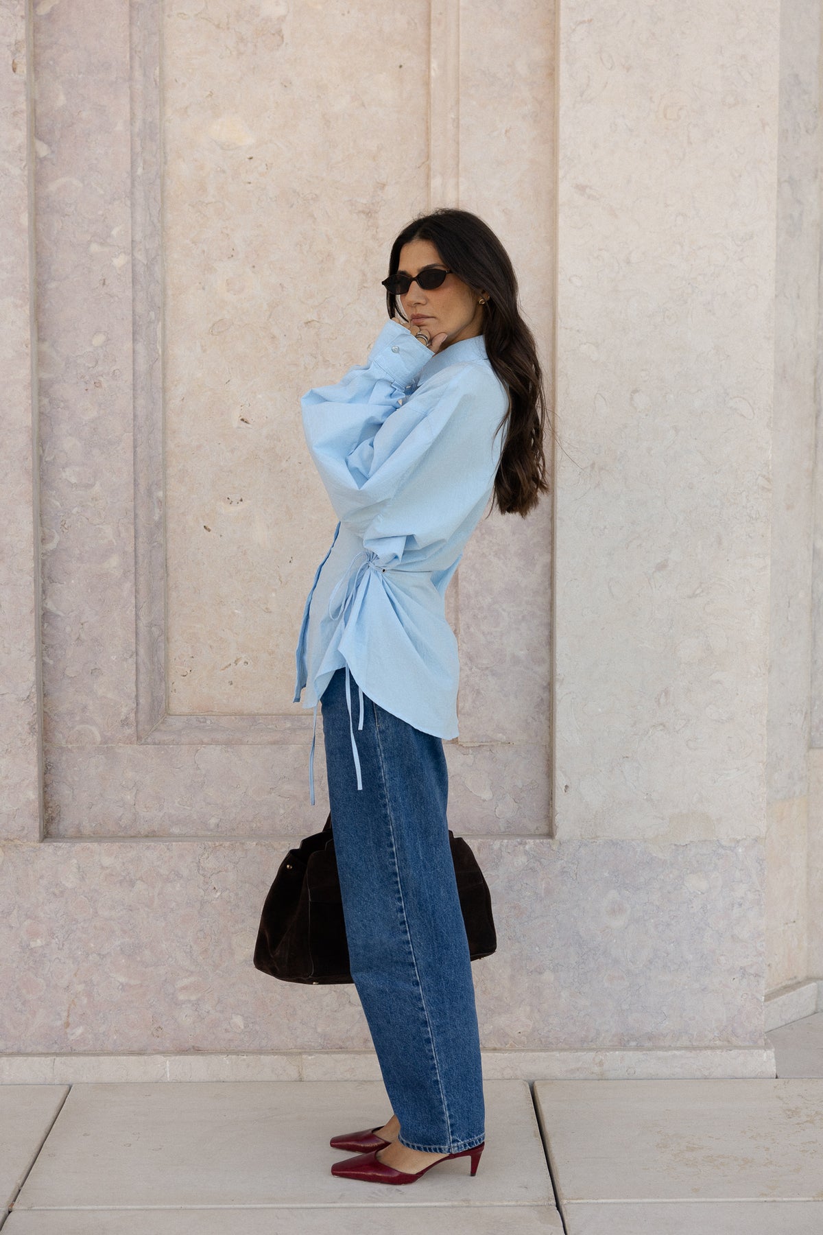 side tie shirt in sky