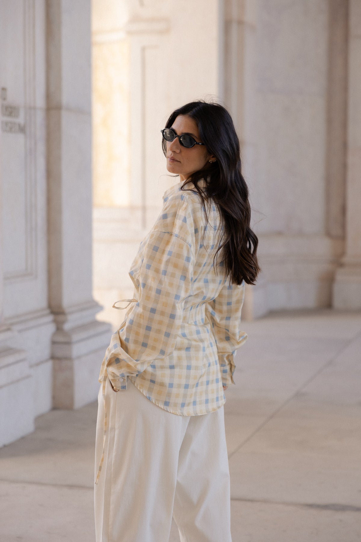 side tie shirt in butter vichy