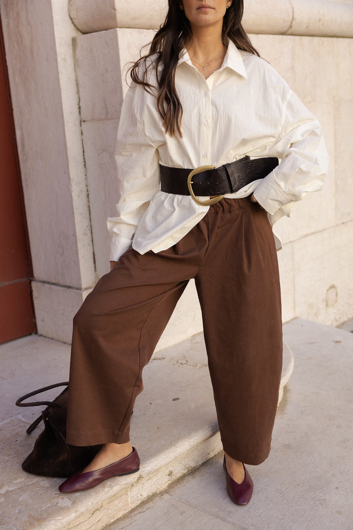 175 Label barrel soft trousers in expresso – Conscious the label