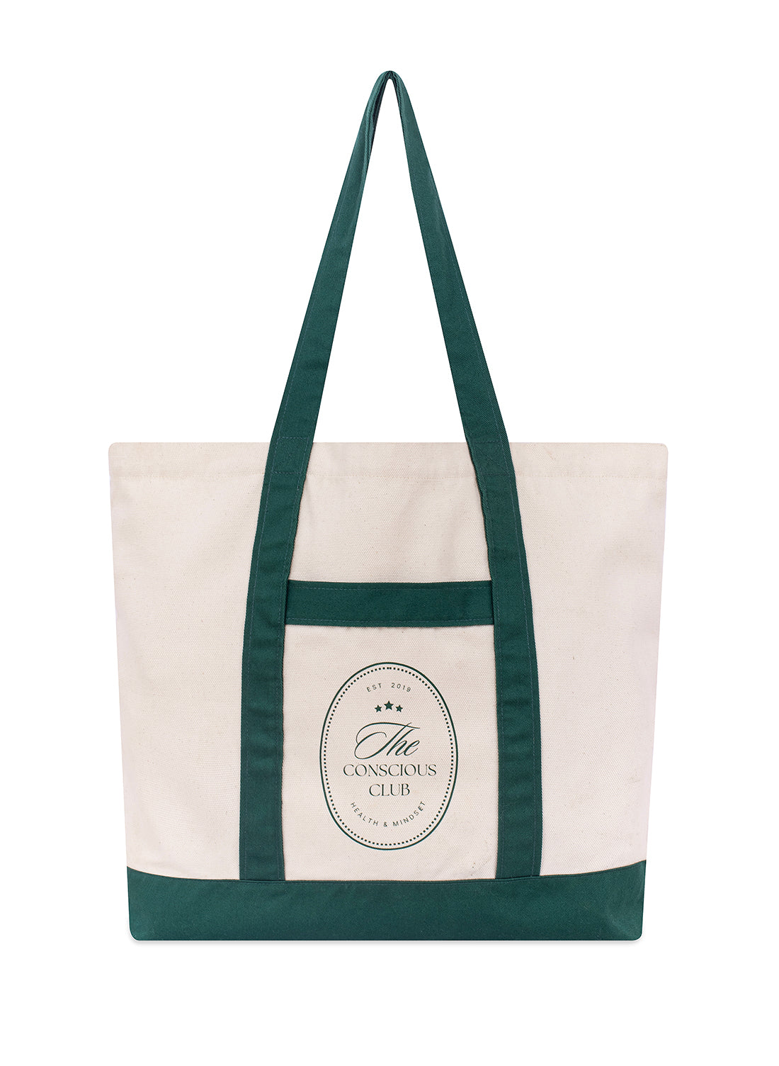 Tote bag in ecru & dark green