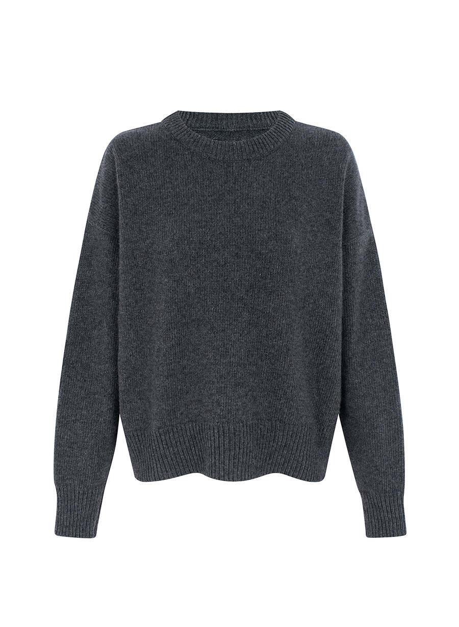 recycled wool knitwear sweater in charcoal grey