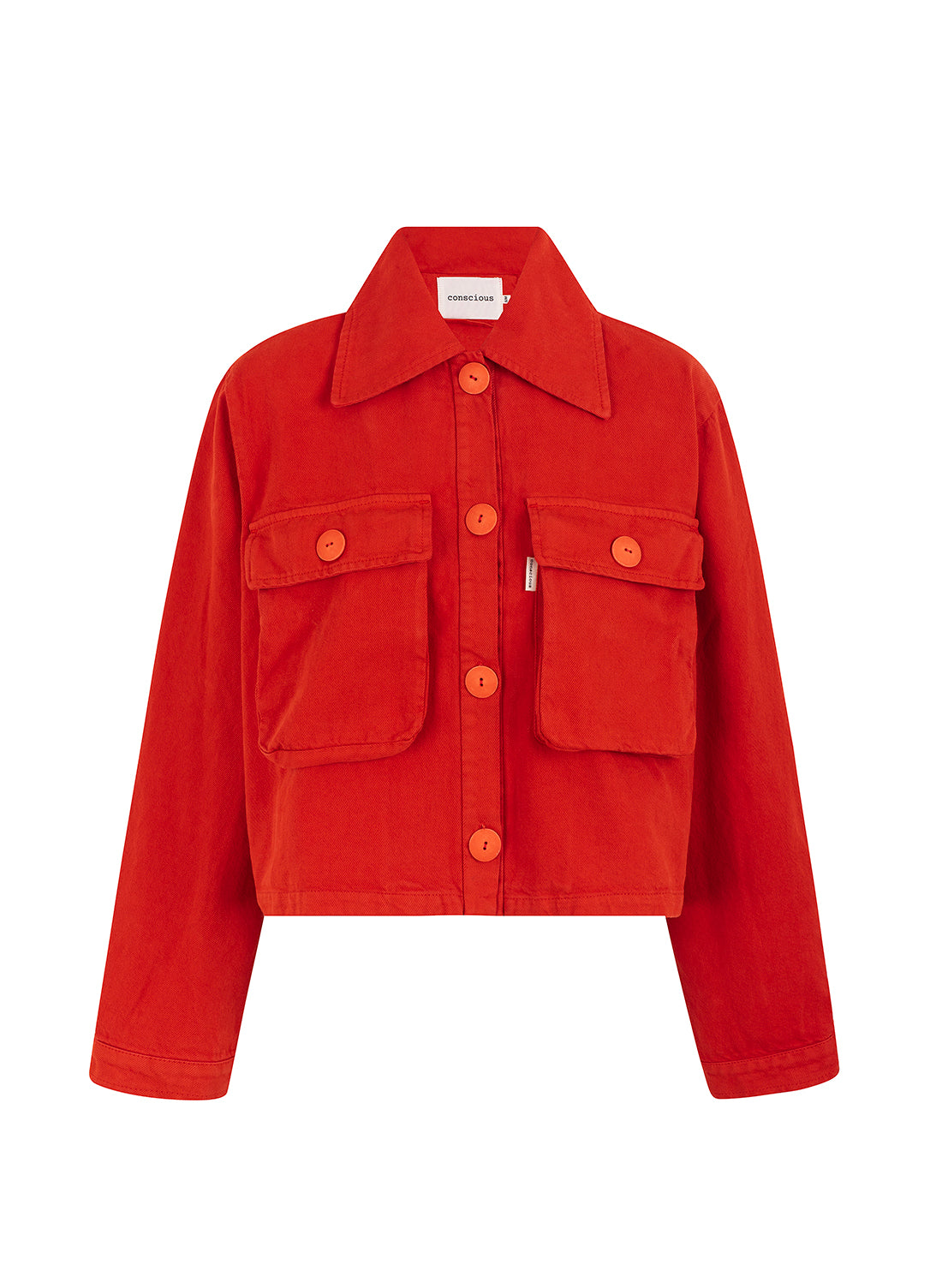 denim jacket red orange