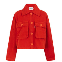 denim jacket red orange