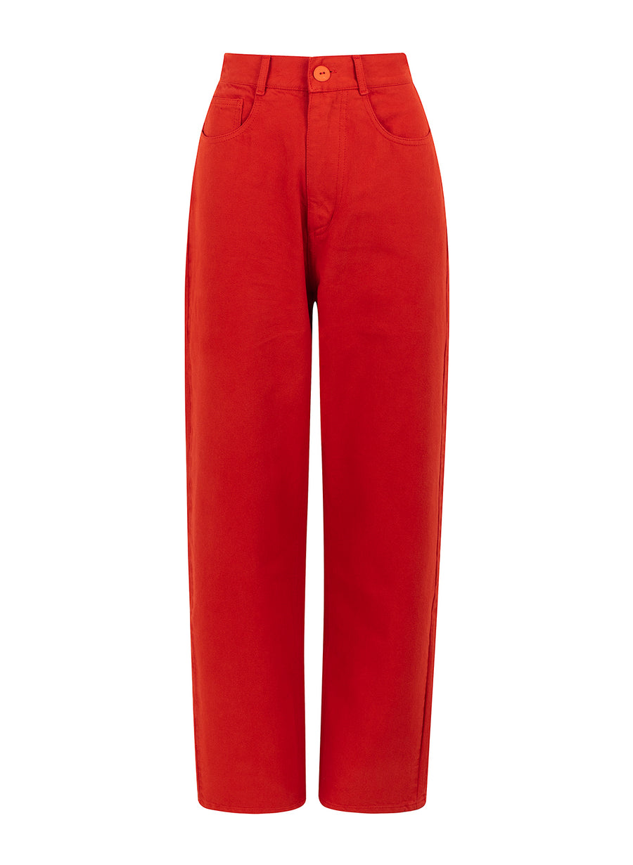 denim trousers red orange