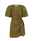 conscious x sienna wrap linen dress khaki