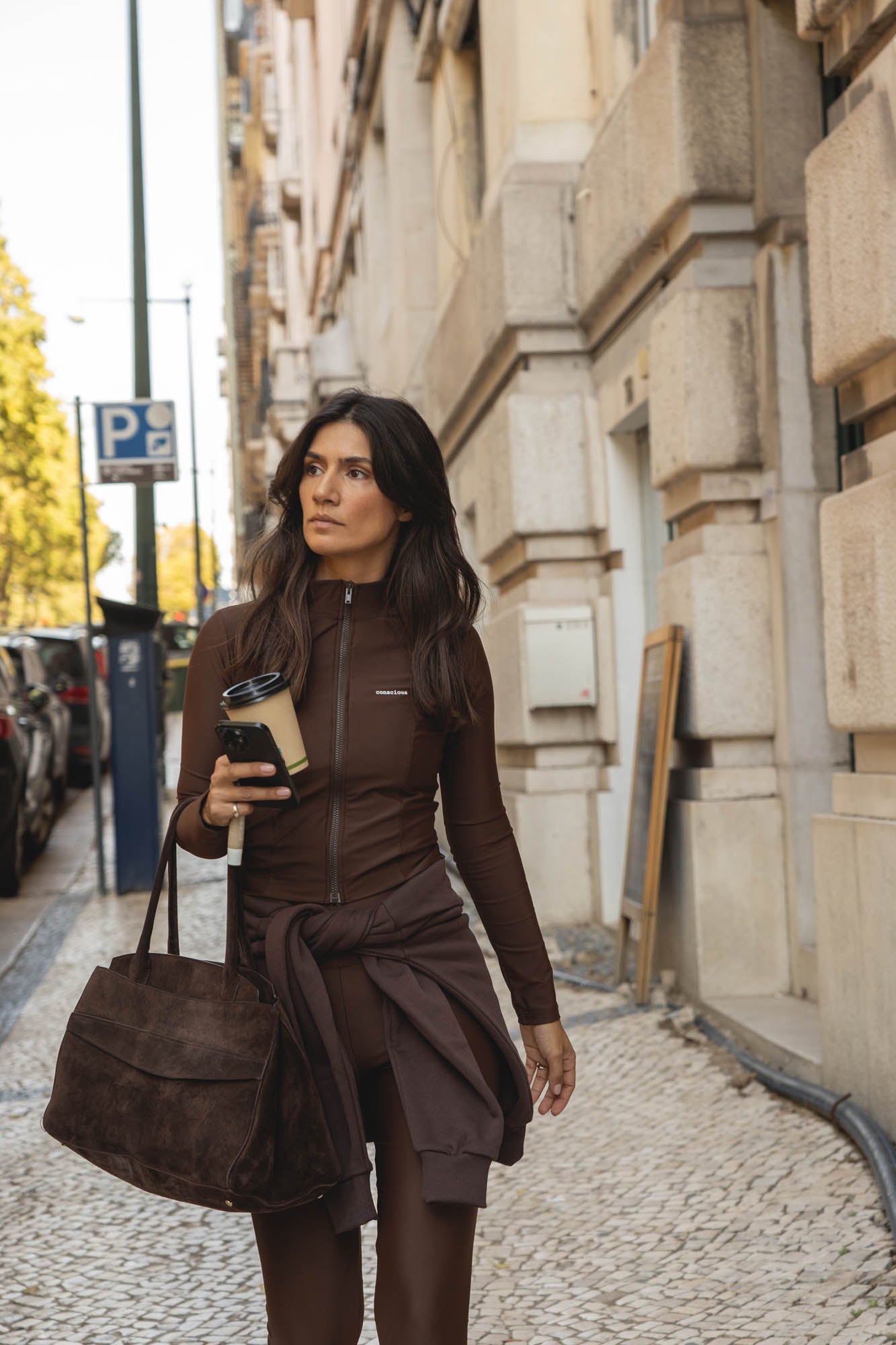 recycled ACTIVE zip jacket in brown