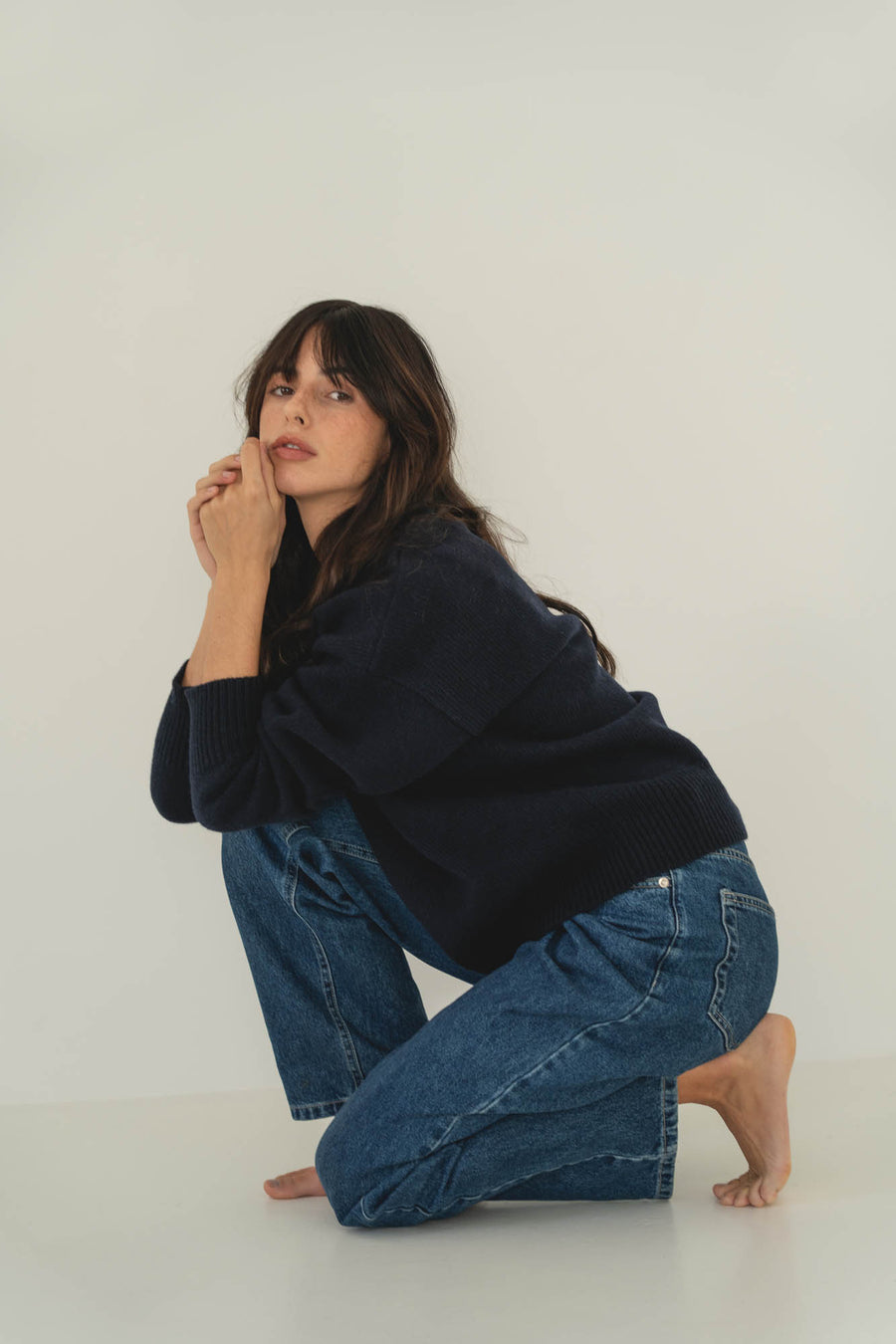 recycled wool knitwear sweater in navy