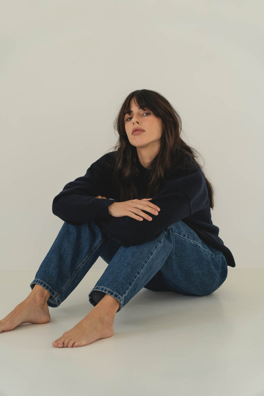 recycled wool knitwear sweater in navy