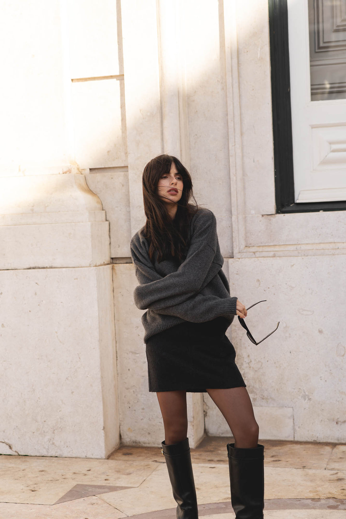 recycled wool knitwear sweater in charcoal grey