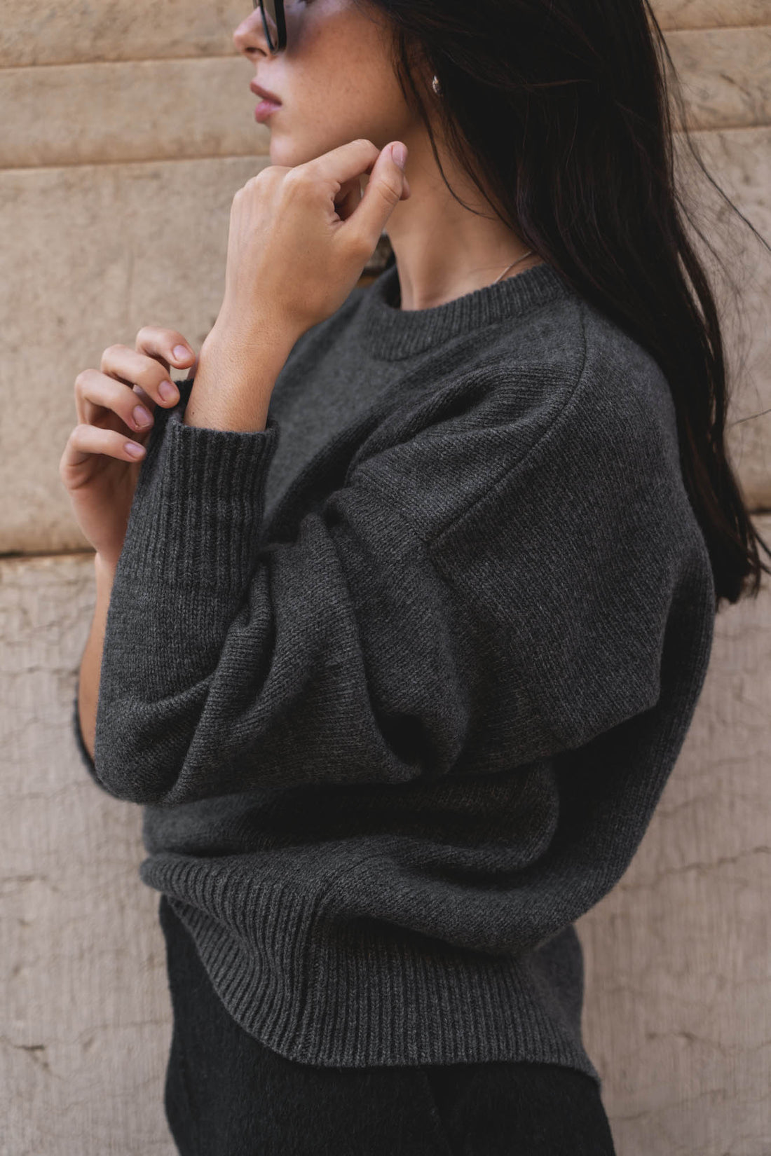 recycled wool knitwear sweater in charcoal grey