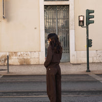 sustainable brown washed denim jeans