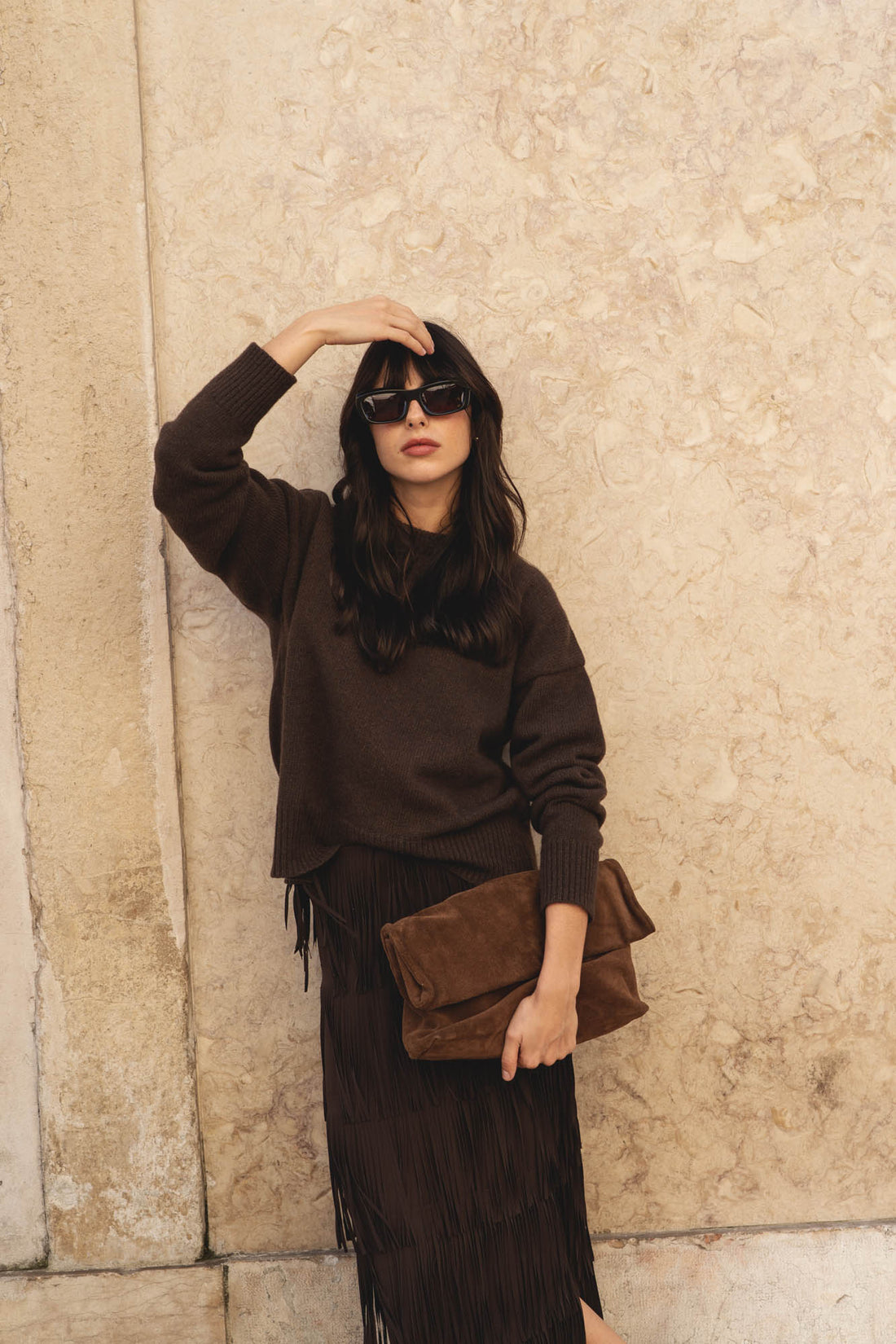 recycled wool knitwear sweater in brown