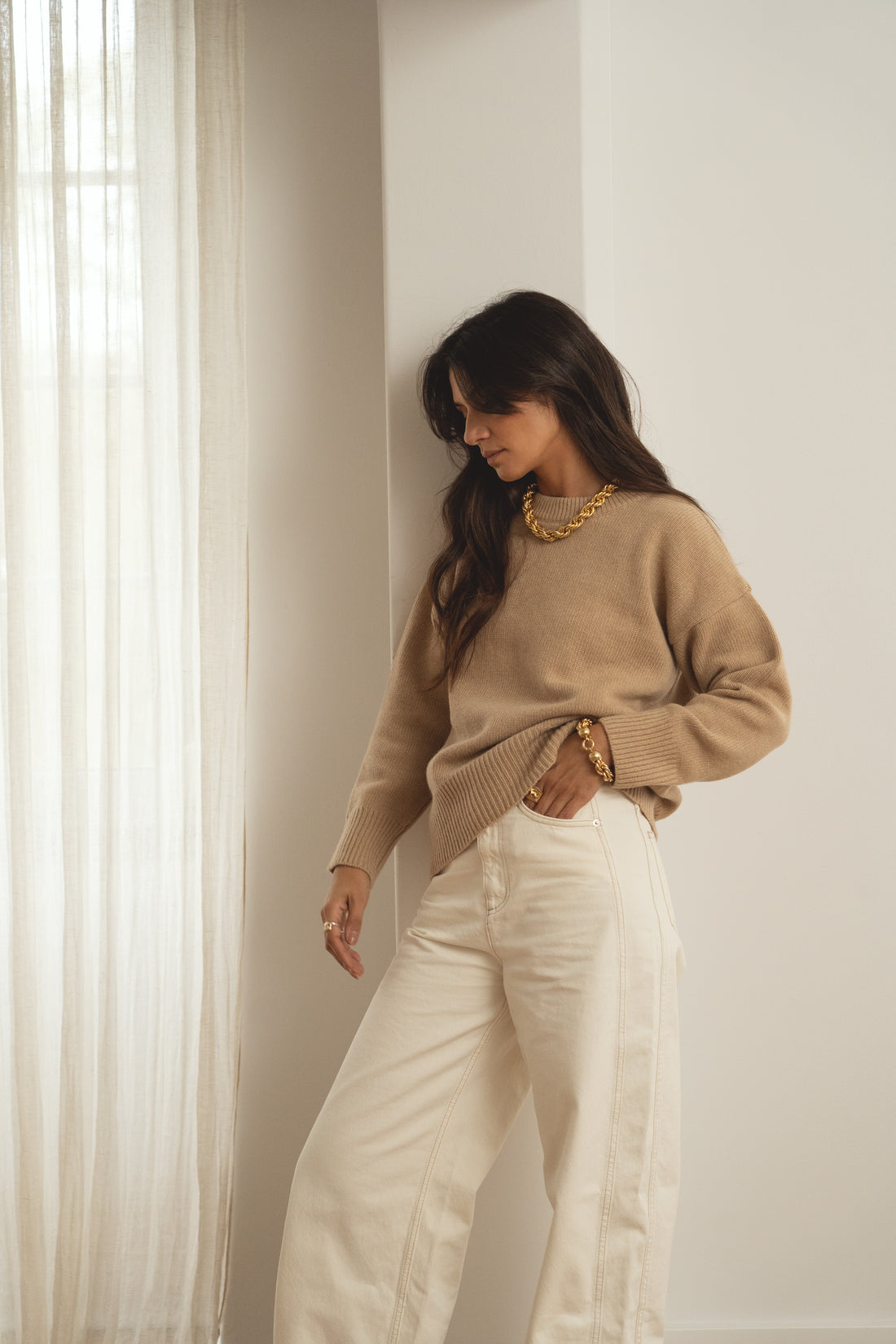 recycled wool knitwear sweater in beige