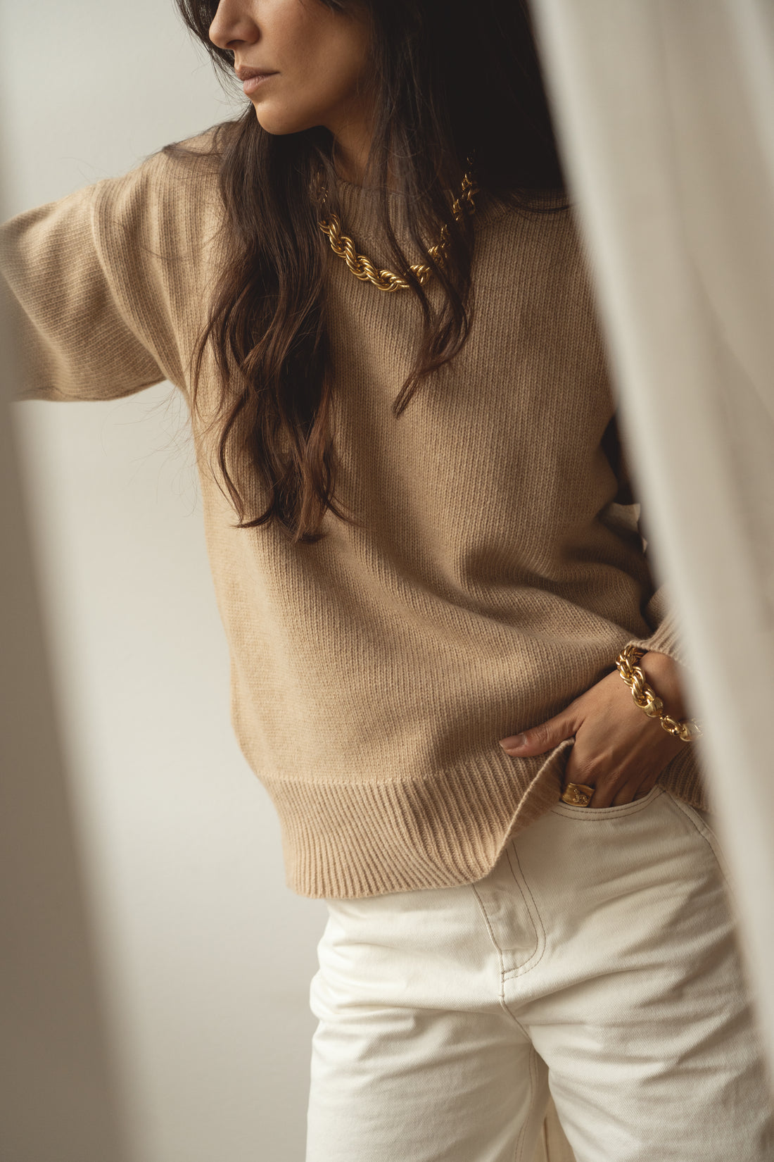 recycled wool knitwear sweater in beige