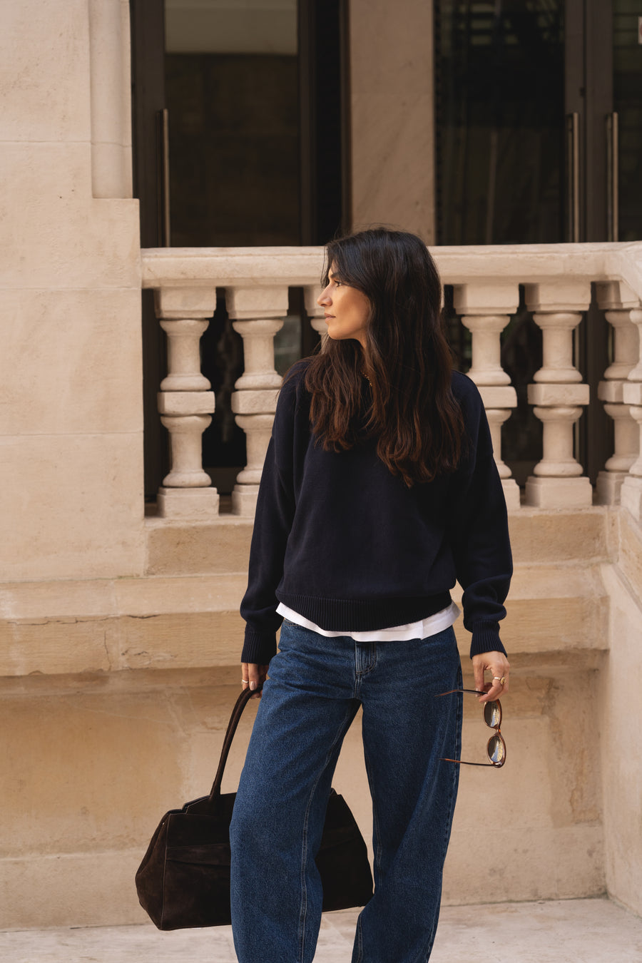 recycled cotton knitwear sweater in navy