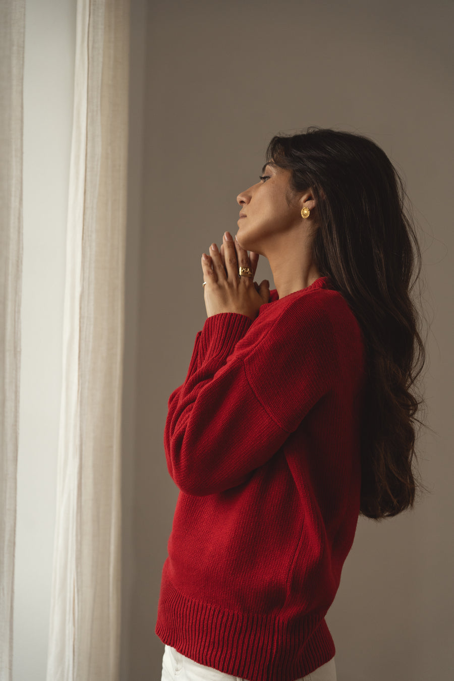 recycled wool knitwear sweater in red