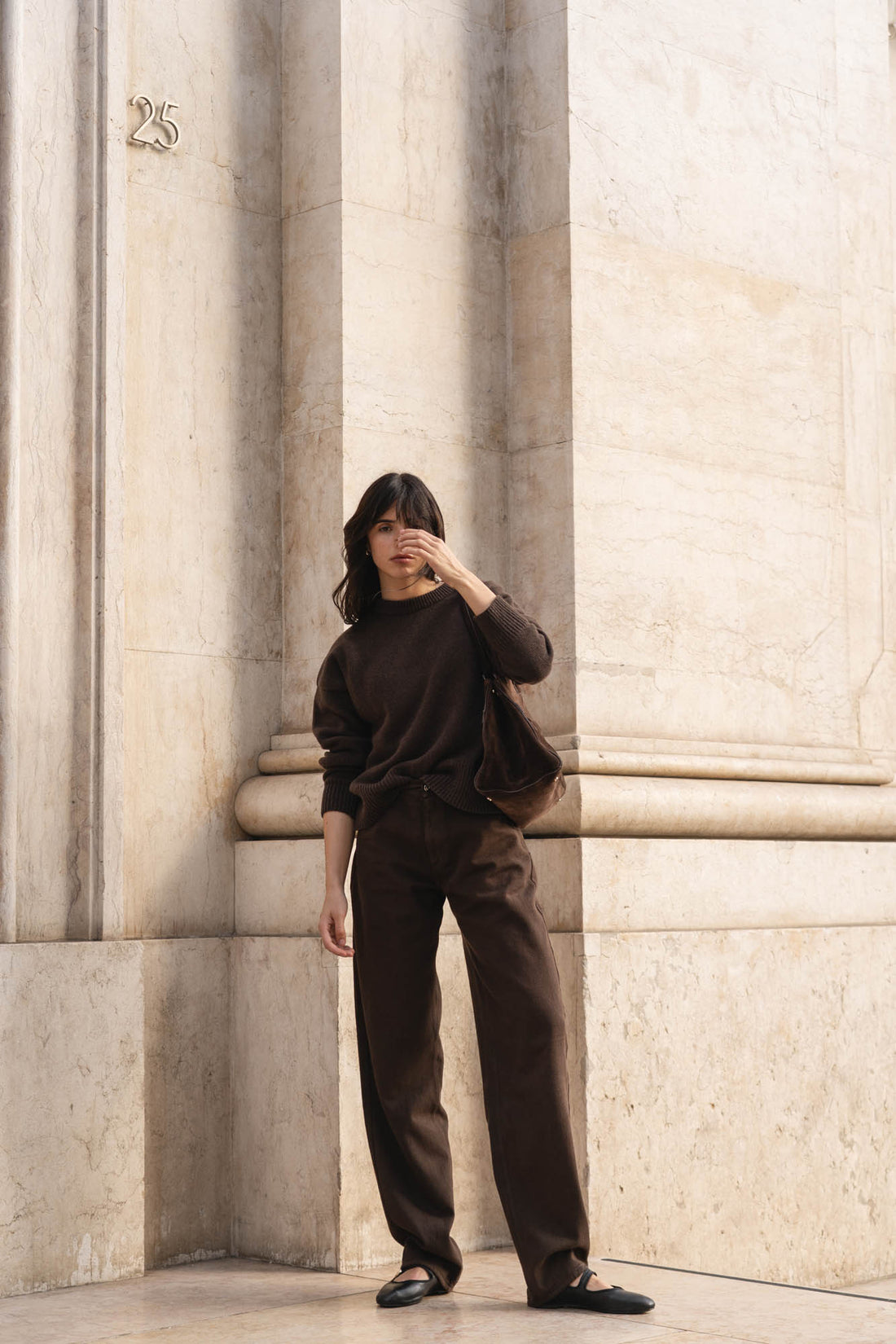 sustainable brown washed denim jeans