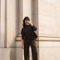 sustainable brown washed denim jeans