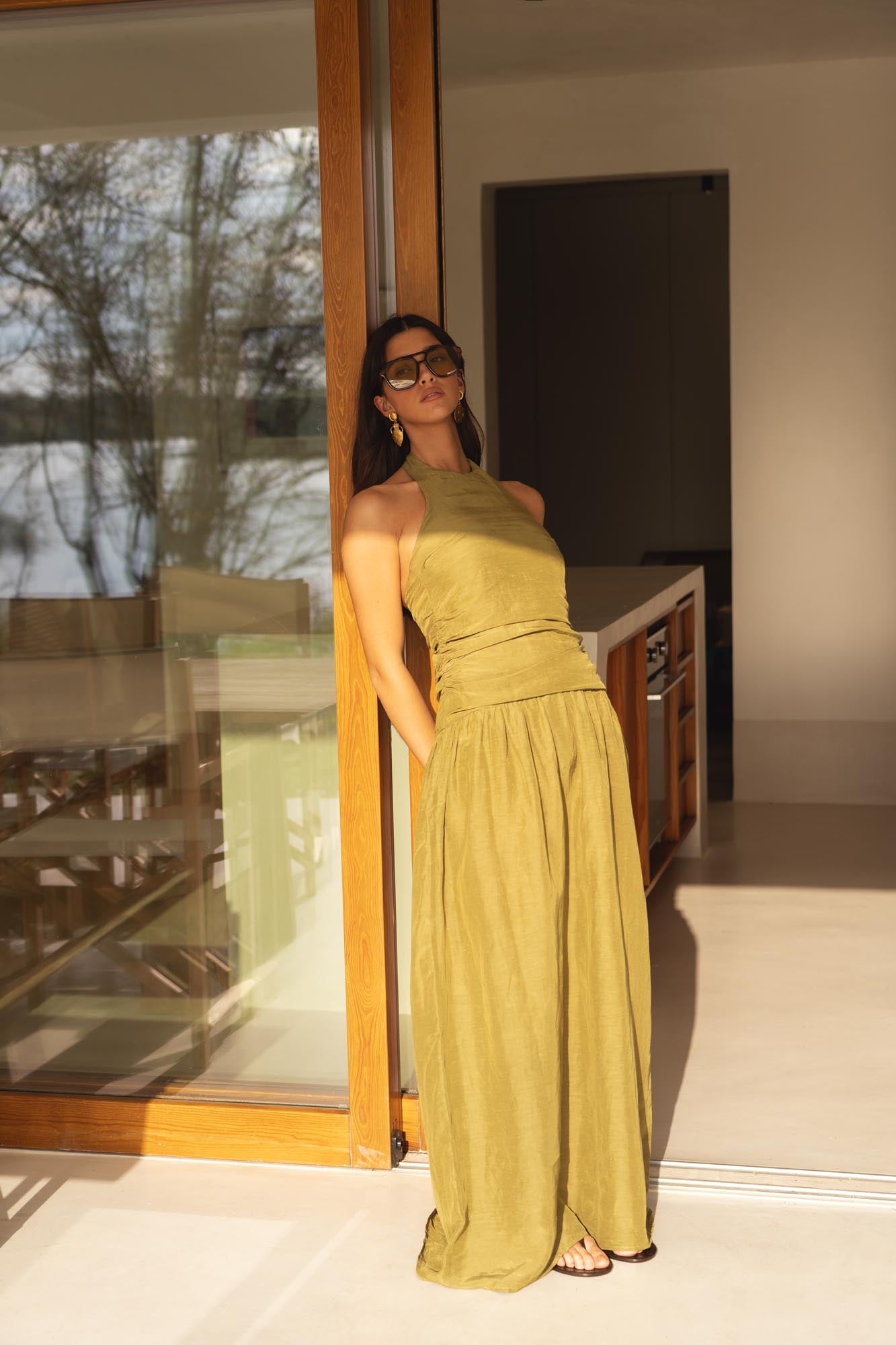 halter linen dress in olive green – Conscious the label