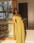 halter linen dress in olive green