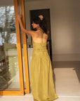 halter linen dress in olive green