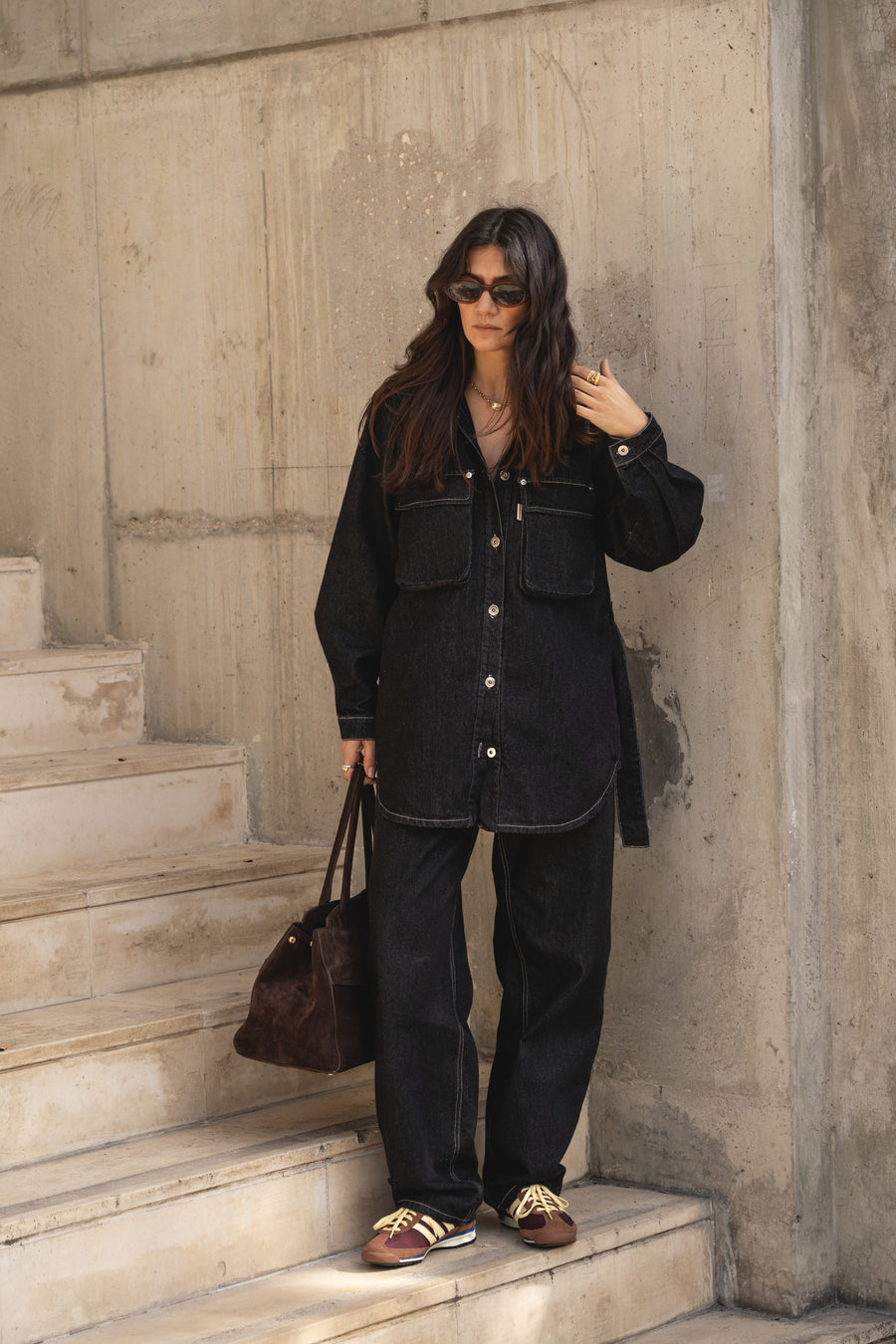 oversized black washed denim jacket