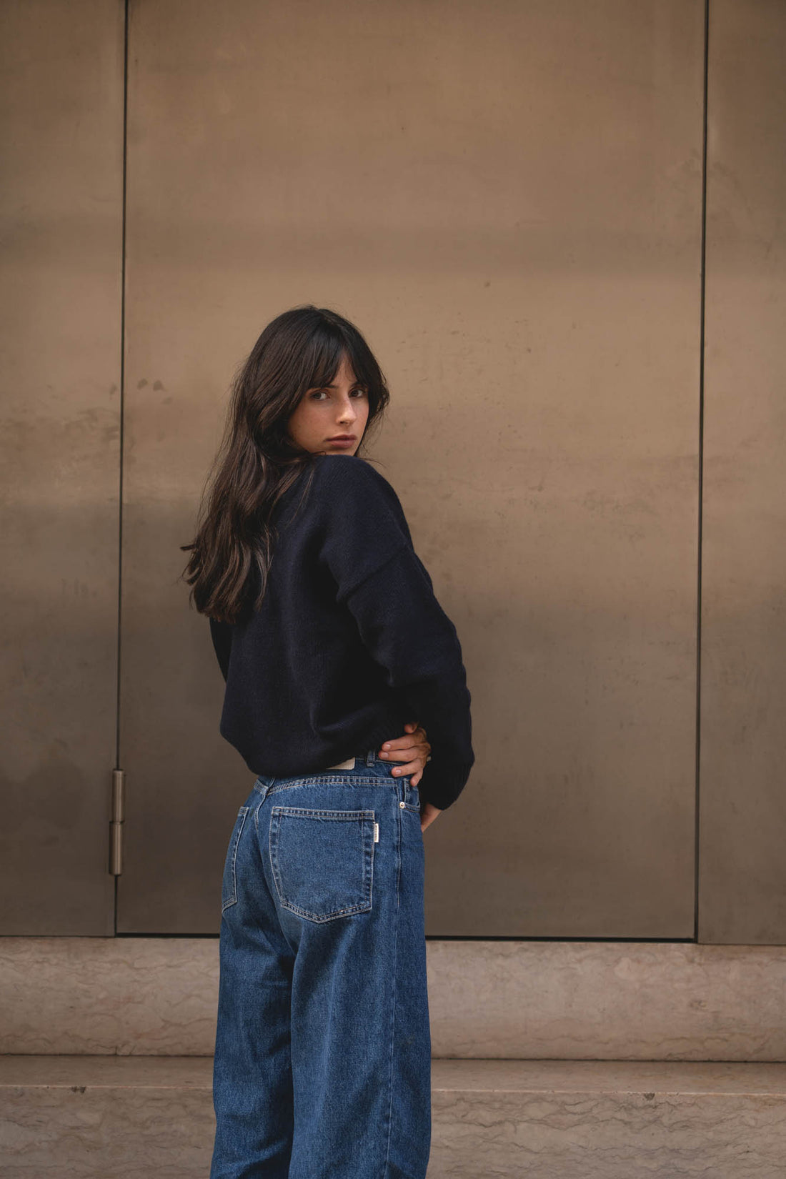 recycled wool knitwear sweater in navy