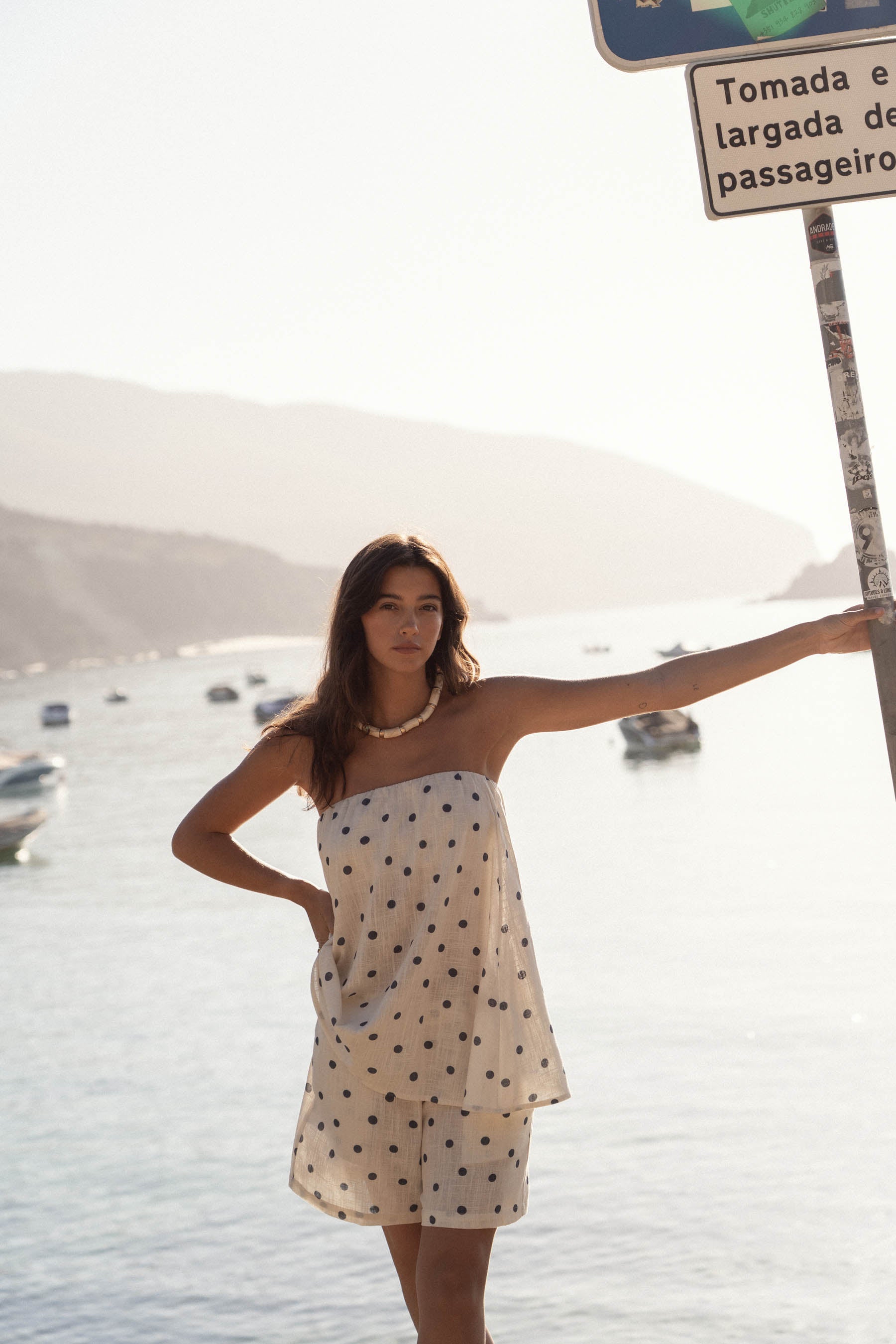 caicai linen top shell dots