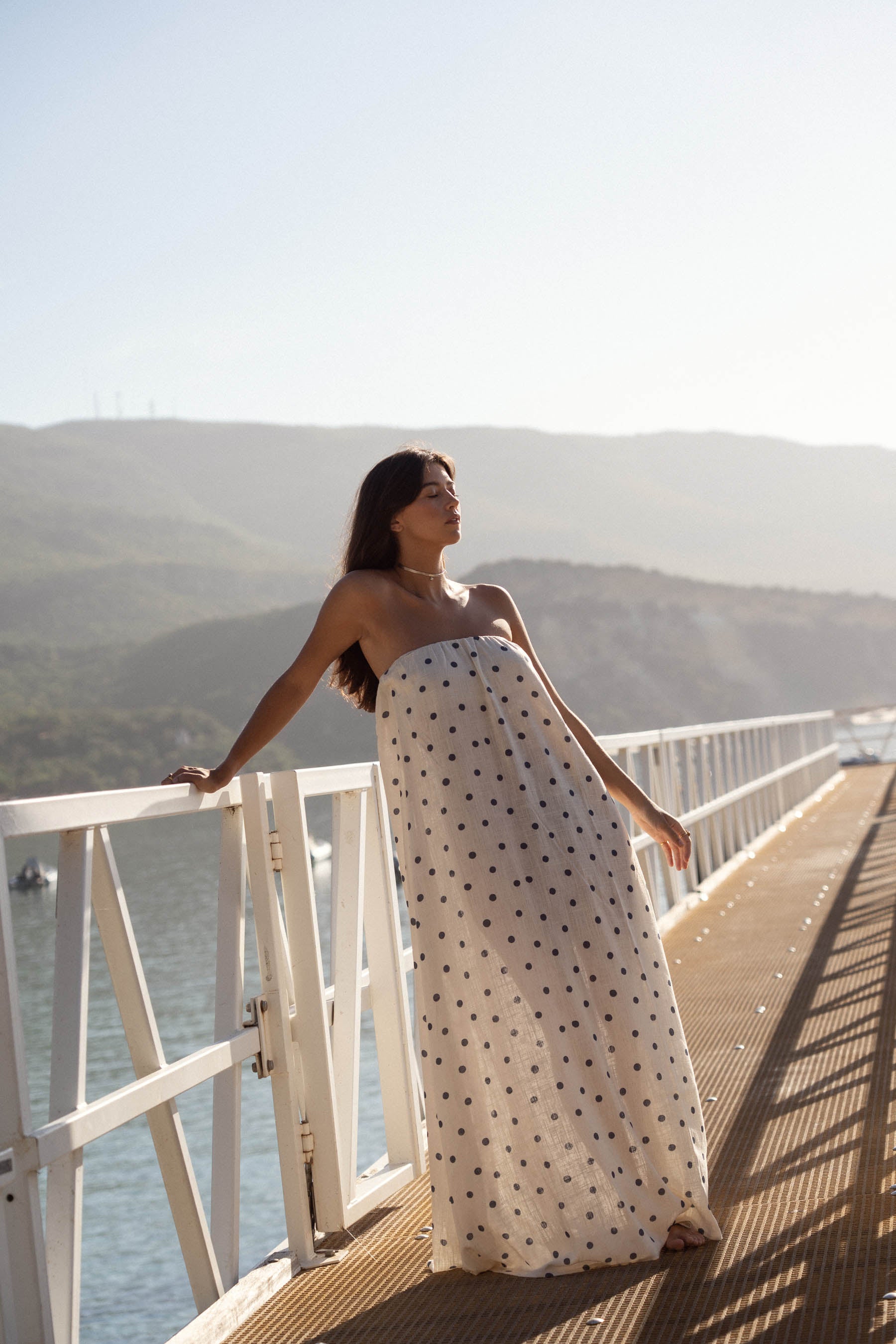 caicai linen dress shell dots