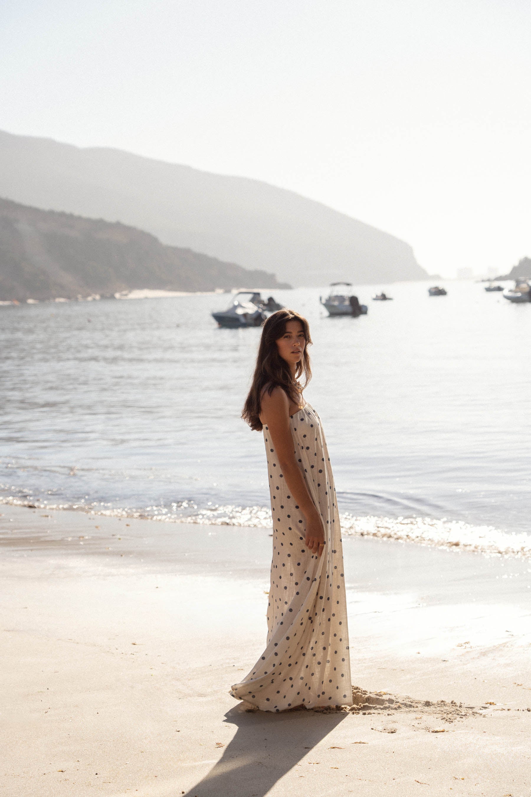 caicai linen dress shell dots