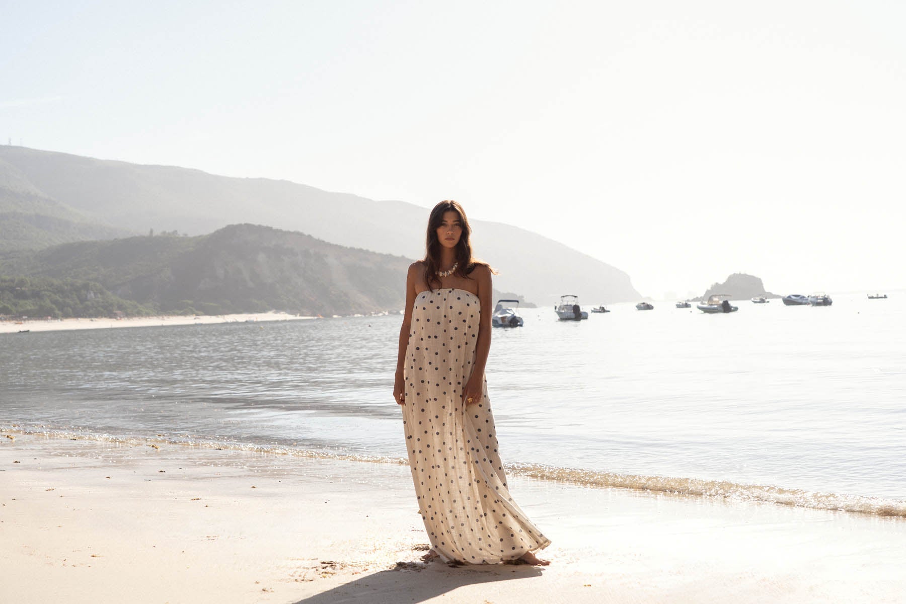 caicai linen dress shell dots