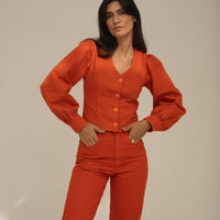 eli denim top red orange