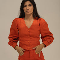 eli denim top red orange