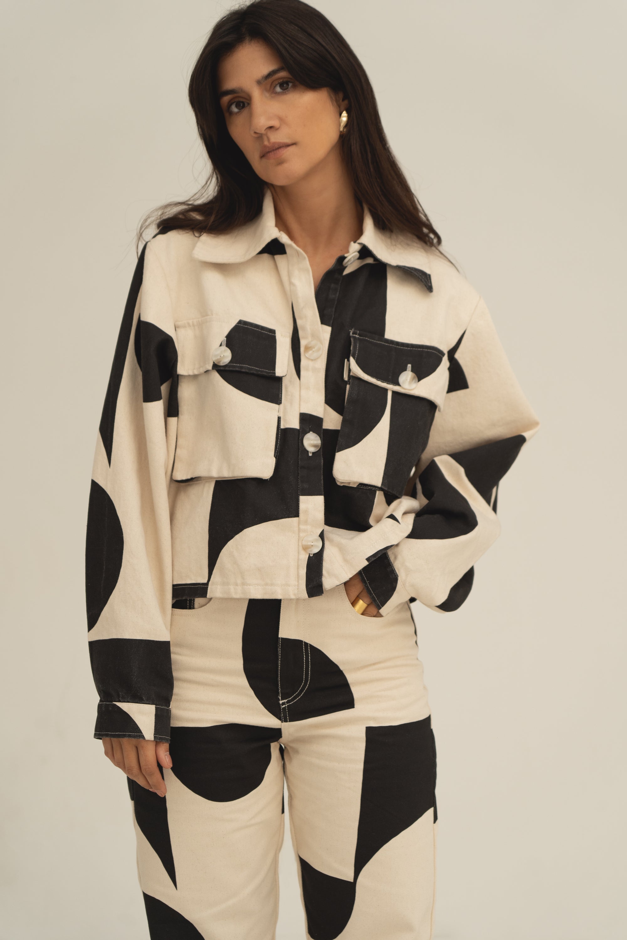 denim trousers print b&amp;w