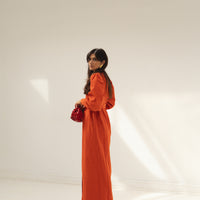 eli denim dress red orange