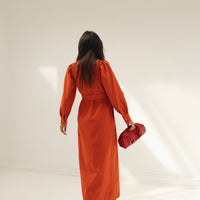 eli denim dress red orange