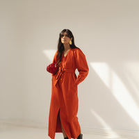 eli denim dress red orange